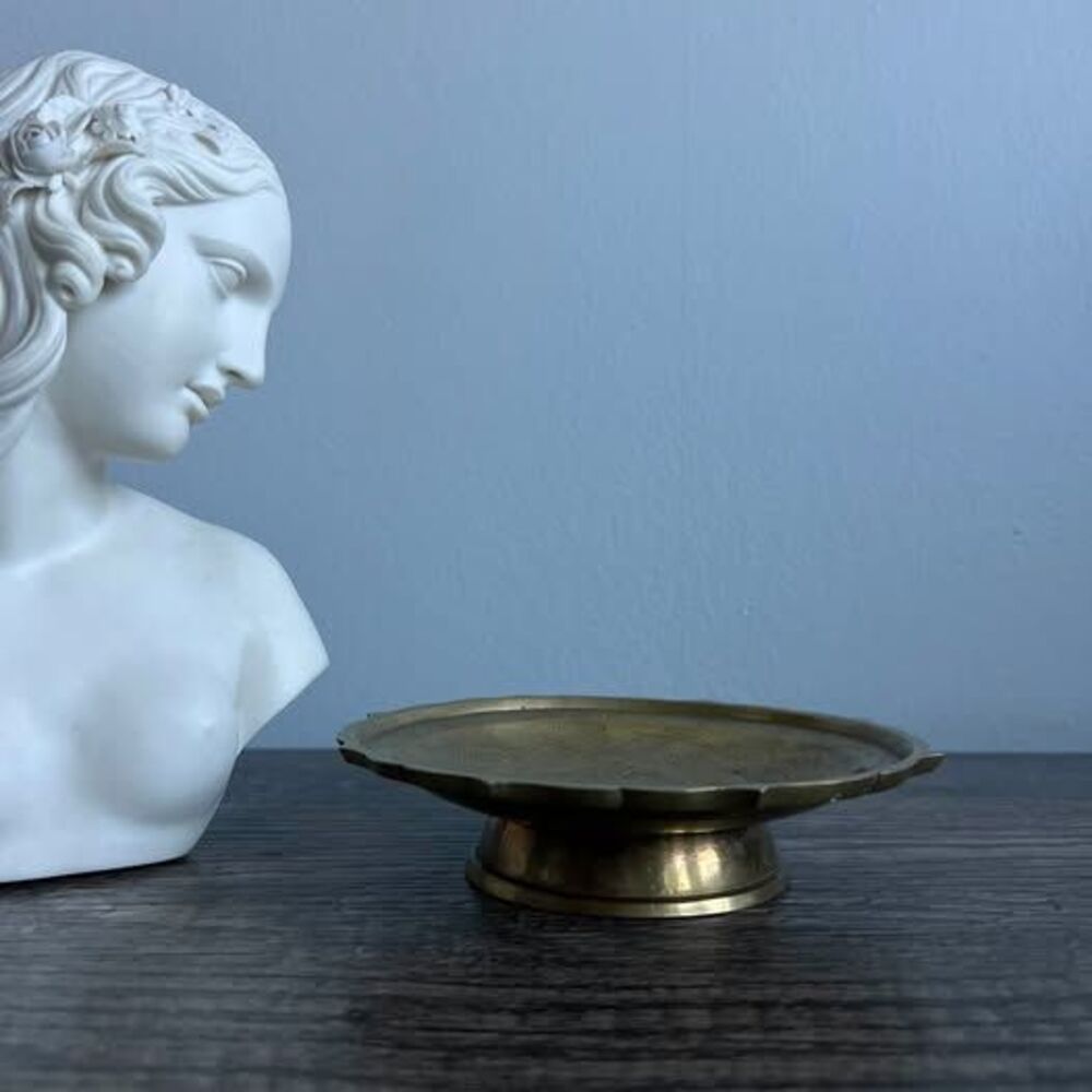 Vintage Etched Brass Pedestal Dish with Dragon Motif